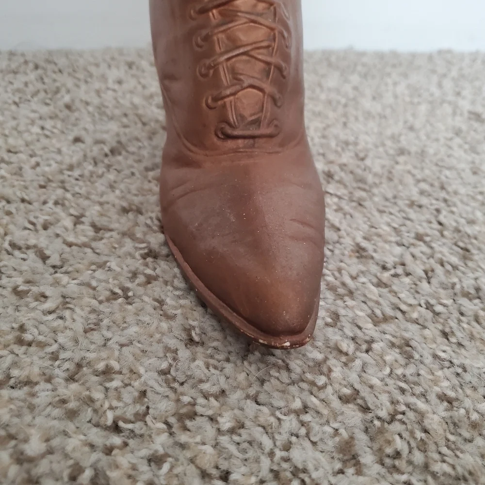 Vintage Antique Bronze Copper Heeled Cowboy Boot Vase Decor - Picture 5 of 9